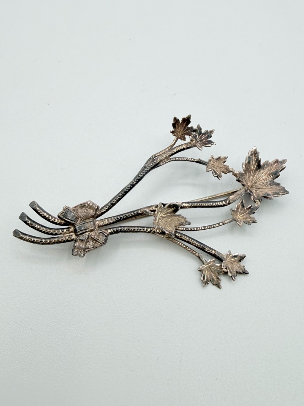 Vintage Sterling Silver Floral Spray Brooch Botanical Leaf Pin